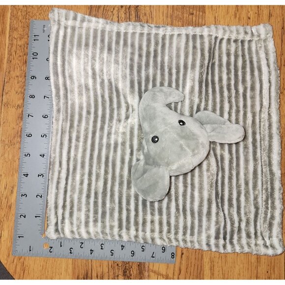 Lila and Jack Lovey White Gray Striped Elephant Security Blanket & Rattle Soft - Picture 4 of 5